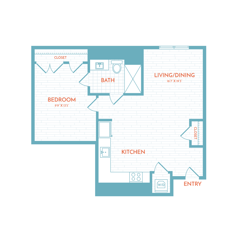 Floor plan layout diagram for A4 | 1 Bed | 1 Bath